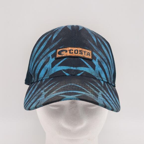 Costa Del Mar Hat Cap Snap Back Blue Palm Mesh Trucker Patch Tropical Fishing - Picture 1 of 11